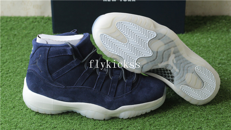 Authentic Air Jordan 11 PRM Jeter Navy Suede Re2pect